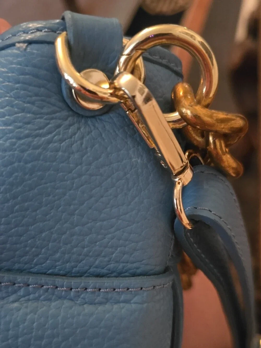 Quilted Light Blue Leather Crossbody with Gold Chain Accent